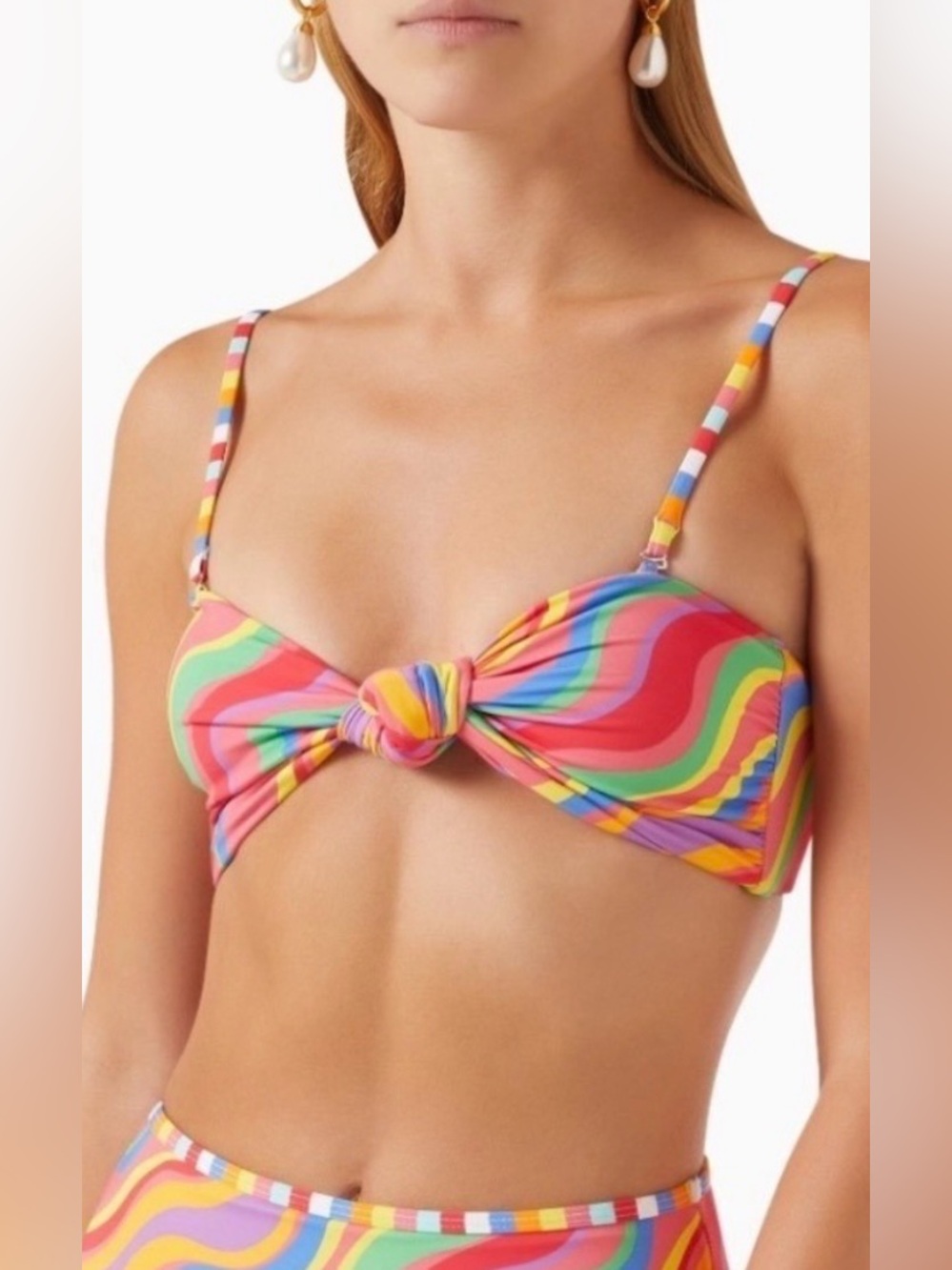 New It's Now Cool Free People Rainbow S Pink 2Pc Knotted Bandeau HighRise Bikini